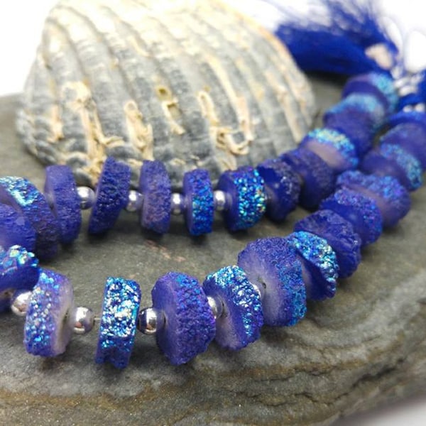 1 X Blue Titanium Druzy Gemstone Rondelle Spacer Beads  Sparkly Iridescent Drusy Beads Unique Beads Two tone Druzy Blue Beads Slices 1 BEAD