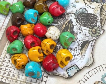 Rainbow toned Magnesite Skullington Beads 10mm  / Day of the Dead / Skulls Halloween
