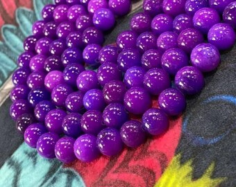 Cuentas redondas de jaspe teñido de púrpura, magenta, violeta, malva / Cuentas de piedras preciosas de jaspe, tira de 21' de largo, cuentas de 6 mm