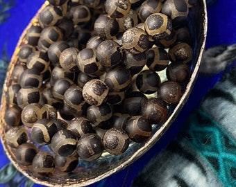 Tibetan Turtleback Brown Agate Beads 8mm / DZI Heavens Eye Beads / Gemstone Agate Round Rustic Beads /