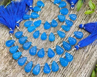 Blue Chalcedony Hand Carved Leaf Leaves  Briolette Beads 13-15mm approx / 10 leaf strand