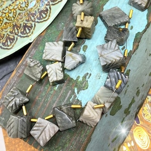 Chrysoberyl, natural Cats Eye rustic carved chunky squares. 12-14mm RARE