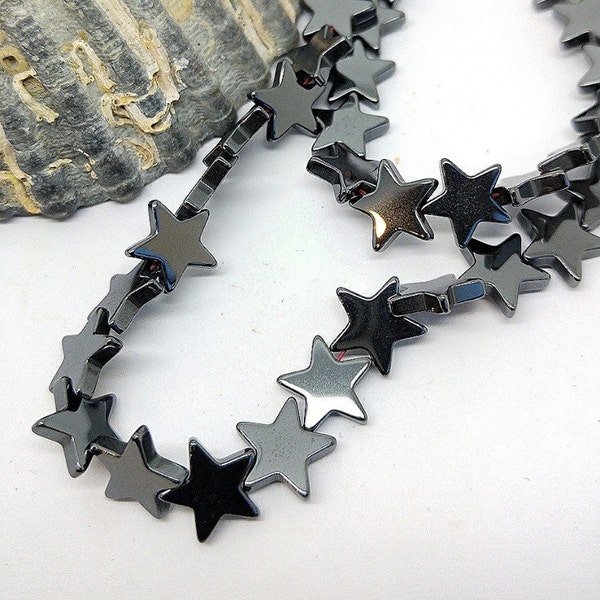 Silver Titanium Haematite Gemstone Star Beads 10mm / Hematite Star Beads / Hematite star 10mm / Space Beads / Gemstone Star Beads / 4 beads