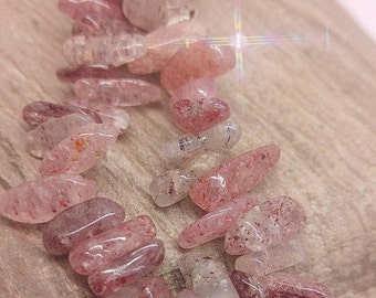 Strawberry Quartz points Nuggets Teeth Top Drilled Beads 4-7 mm / Healing gemstone Beads / Lepidocrosite  beads / 3 BEADS