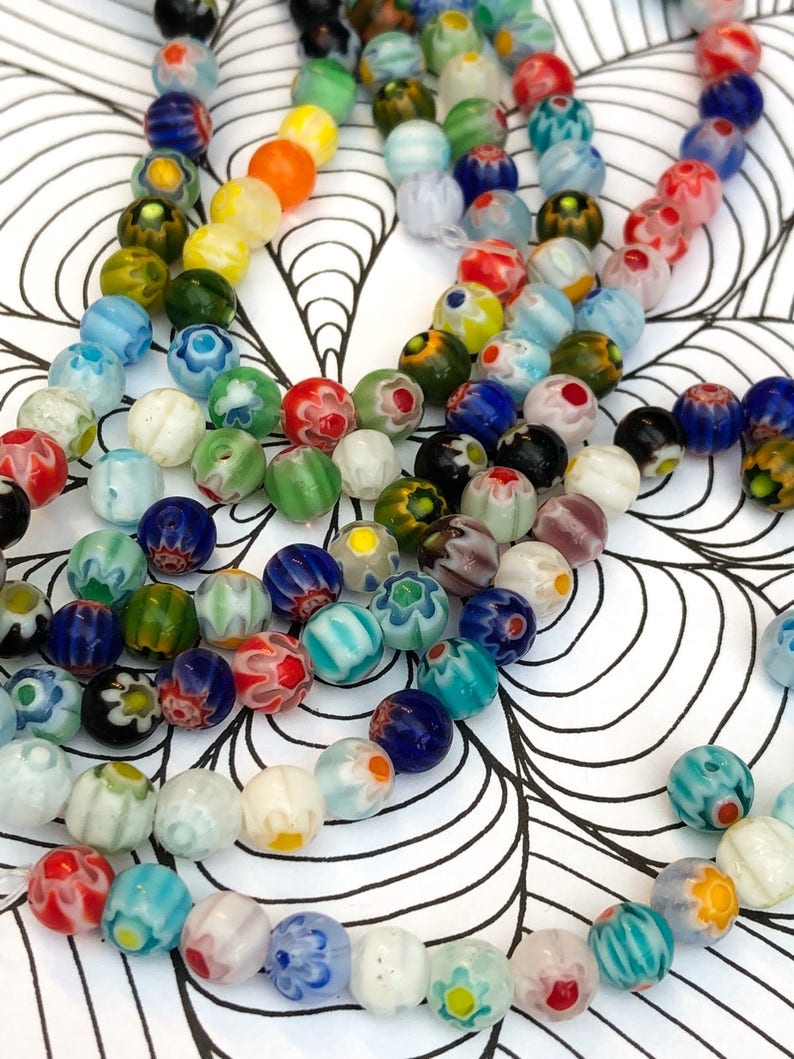 Pretty Millefiore Glass Candy Cane Glass Flower Beads / Etsy