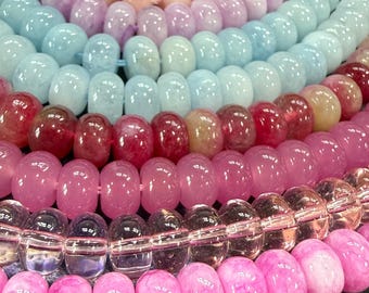Listado personalizado de 8 hilos de rondeles de piedras preciosas rosas y azules de 8 x 5 mm