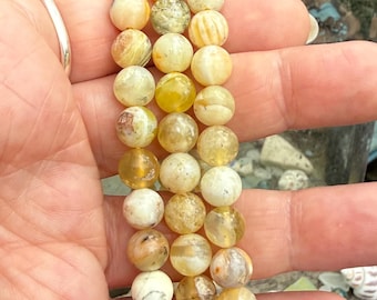 Yellow Lemon Opal Beads 8mm | Natural Gemstone Round Beads | Honey Yellow Opal | Jewellery Making Beads | choose quantity