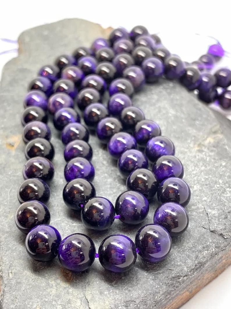 Purple Tigers Eye Shimmering Round Tiger Eye Beads / Violet - Etsy ...