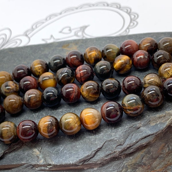 Tigers Eye Round Beads Multi Coloured Tigers Eye Gemstone 8mm