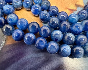 Perles rondes lisses en cyanite bleu vif 8 mm Perles de pierres gemmes bleues Perles rondes en cyanite