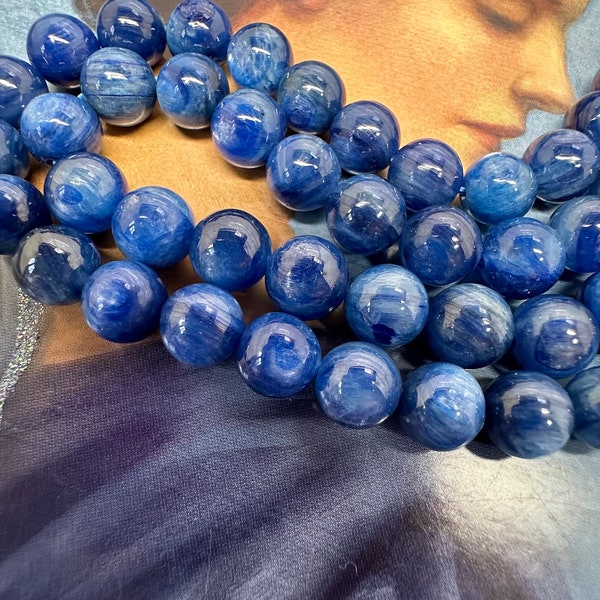 Deep vibrant Blue Kyanite Round Smooth Beads 8mm  Blue Gemstone Beads Kyanite Gemstone round Beads