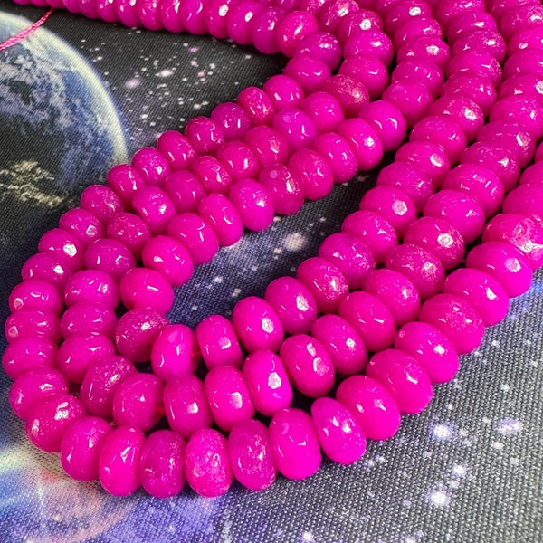 NEW Pink Chalcedony  Faceted Rondelles 8 x 5 mm / jewellery  beads / Rondelles / Jade Gemstone Beads / Disc Beads / 6 beads cerise pink hot