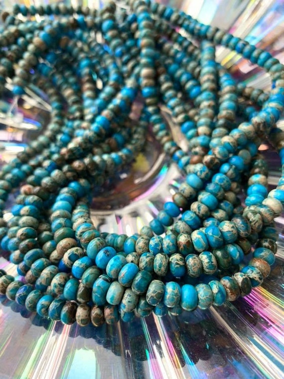 Sea Sediment Jasper Rondelle Beads 6mm / Jasper Gemstone Beads / Beautiful  blue Turquoise beads
