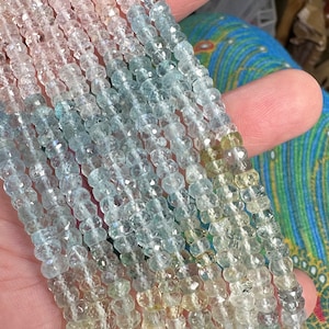 Natural Multi Tonal ombré clear, aqua, blue, pink  faceted Aquamarine rondelles / 5mm