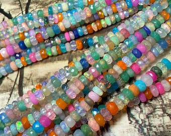 Ethiopian Opal Amazing Special Rainbow glowy faceted  Flashy Rondelle Spacer Beads / 4mm handcut  beads / Choose quantity