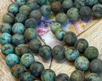 African Turquoise stabilised Round  beads  6 or 8mm / Rustic Turquoise gemstone beads / Blue Green Raw Turquoise Beads