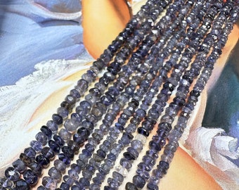 Natural Blue Purple Multi Tonal Hand Faceted RUSTIC Rondelle Iolite Beads Rondelles 3.5-5mm approx