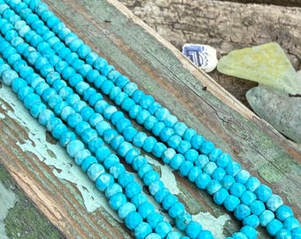 Turquesa rústica facetada a mano, rondeles de aproximadamente 4 mm / Piedra preciosa de turquesa / Cuentas de turquesa azul para la fabricación de joyas