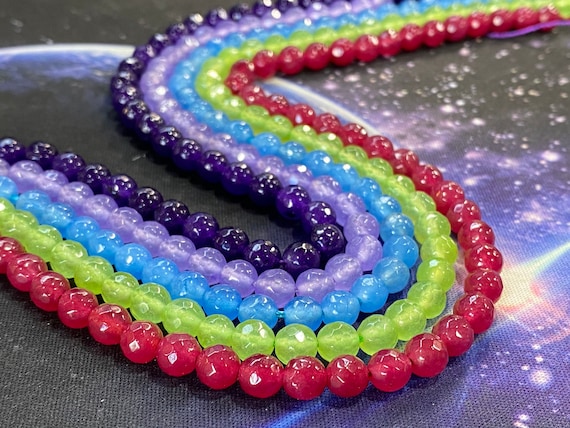 Dyed Chalcedony Faceted Round Beads 6mm Gemstone Beads Rainbow