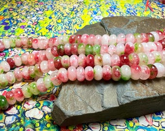 Roze dameskwarts gemengde edelsteen rondelle kralen 8 mm x 5 mm gladde snoeproze en groene kralen, gat van 1 mm, benodigdheden voor het maken van sieraden
