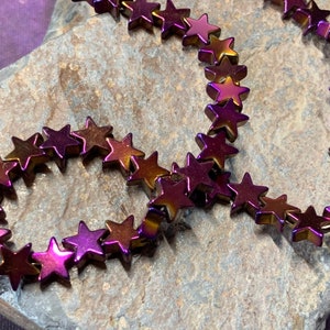 Purple Rainbow Haematite Stars 6mm / Wonderful Shine Multi Tones / Titanium Plated Haematite Stars / 6 beads