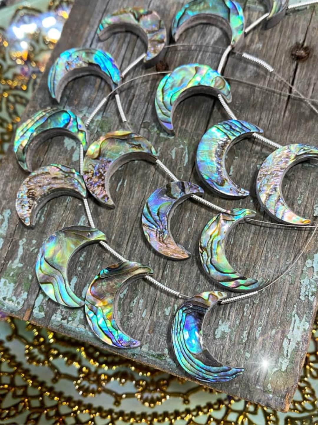 Natural Blue Green Abalone Moon Shell Beads Square 15 - 25 Mm Approx ...