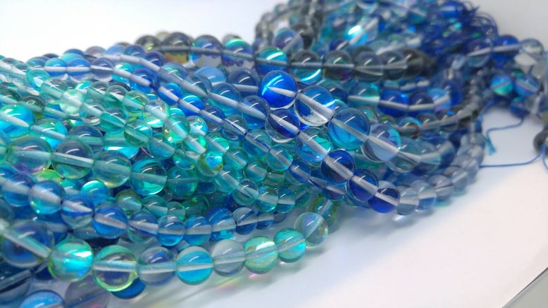  Cobalt  Blue  and Turquoise  Rainbow Glass Magic Shine Beads 