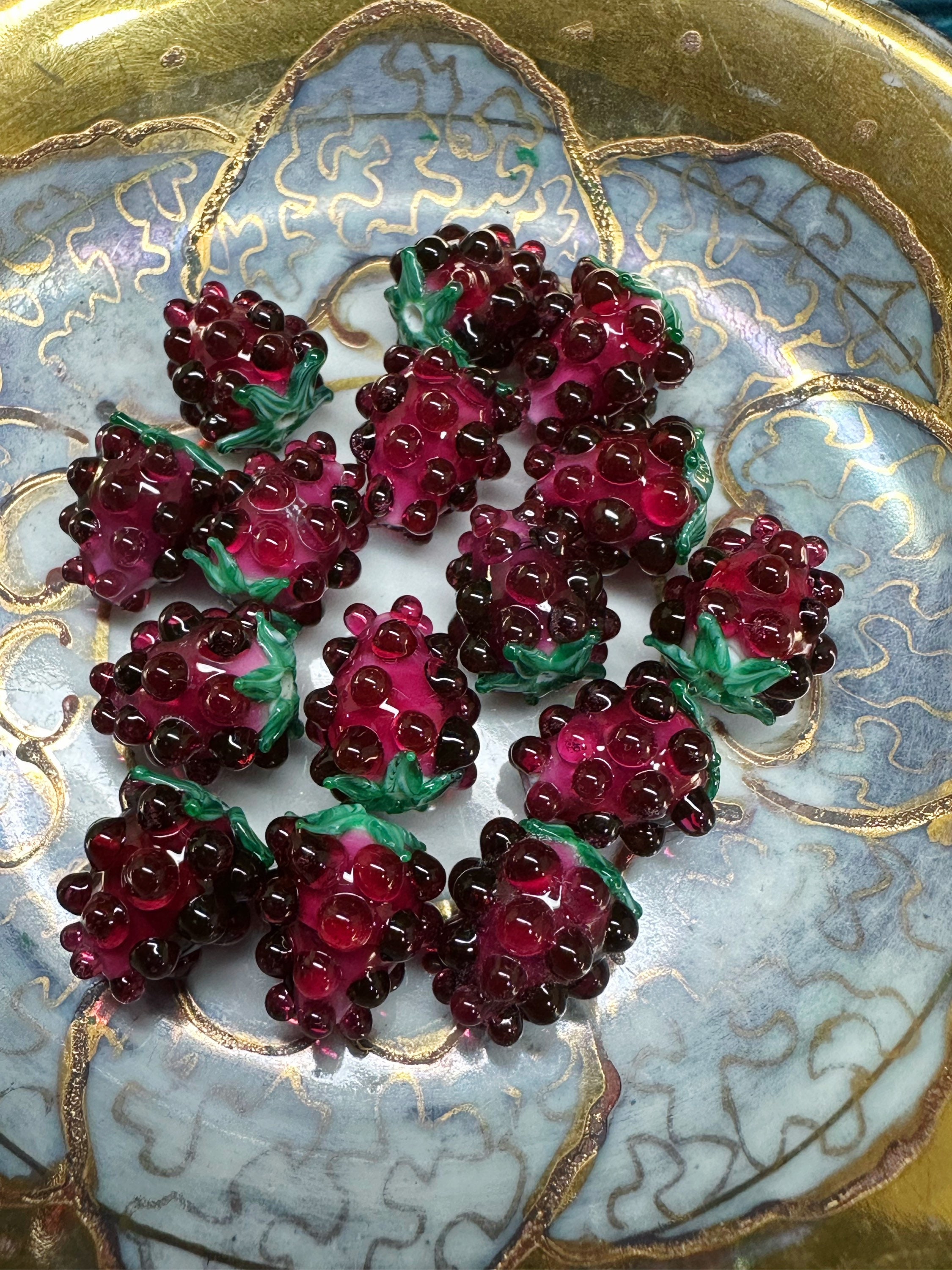 Delicious Juicy Red or Berry Lampwork Glass Raspberry Beads