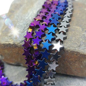 Titanium Haematite Gemstone Star Beads 6 mm / Purple Blue Silver Haematite Beads / Mystic Hematite star 6mm / Magic Star Beads / 5 beads