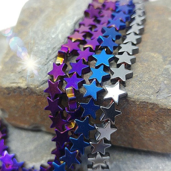 Titanium Haematite Gemstone Star Beads 6 mm / Purple Blue Silver Haematite Beads / Mystic Hematite star 6mm / Magic Star Beads / 5 beads