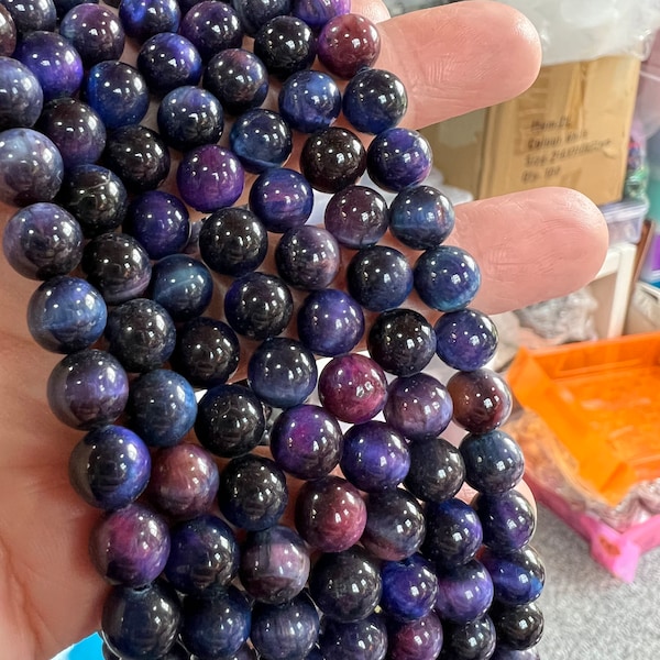 Blueberry Purple Blue Tigers Eye rounds  8mm choose quantity