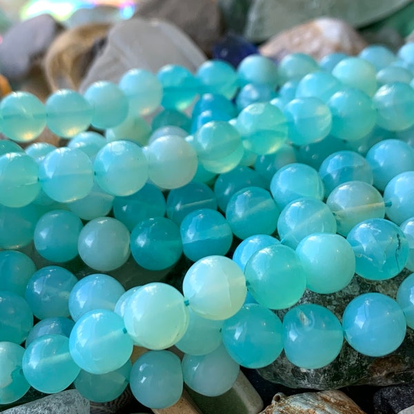 Aqua Blue Mint rustic Chalcedony  rounds 7-8mm