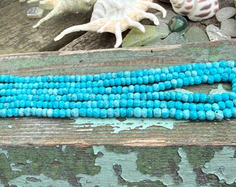 Rustic hand faceted  Turquoise 4mm approx  rondelles / Turquoise gemstone   / Blue Turquoise Beads for Jewellery Making