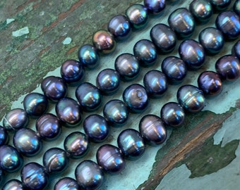 Peacock Freshwater Pearl oval beads Blue Green Teal Pink Purply  Two tone 5-6mm apx / Ocean Beads / Pirate beads / June Birthstone