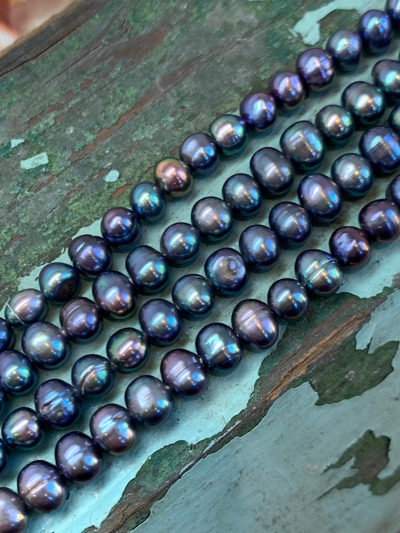 Peacock Freshwater Pearl Oval Beads Blue Green Teal Pink Purply