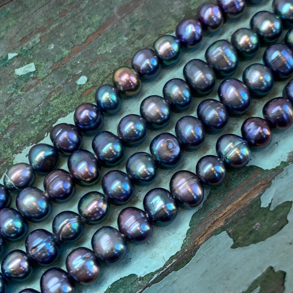 Peacock Freshwater Pearl oval beads Blue Green Teal Pink Purply  Two tone 6-7mm apx / Ocean Beads / Pirate beads / June Birthstone