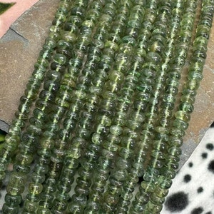 Rare Green Apatite Smooth Rondelle Beads 5- 6mm handcut Gemstone  beads