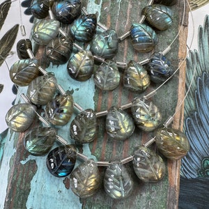 Labradorite Hand Carved Leaf Leaves  Briolette Beads 15mm approx / Flashy Labradorite  100% Natural-  1 piece