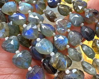 Labradoriet gefacetteerd levendig blauw turkoois aquagroen handgesneden gefacetteerde hartkralen ongeveer 9 mm / ambachtelijke kralen, gat van 4 mm