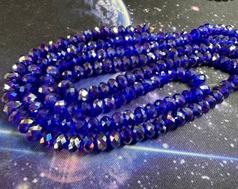 Deep Bright Greek Blue Translucent faceted lightly Titanium rainbow  Crystal Glass rondelle Beads / Coated  Faceted Rondelles 6mm