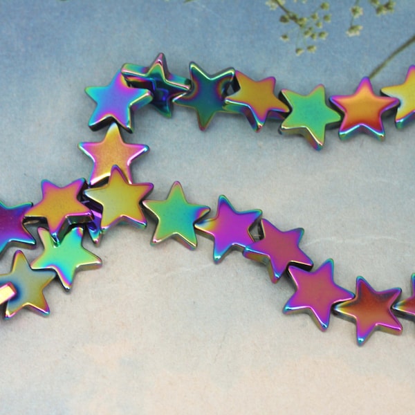 Rainbow Titanium Haematite Gemstone Star Beads 8mm & 10mm / Two Tone Haematite Beads / Mystic Hematite star 10mm 8mm / 4 bead set