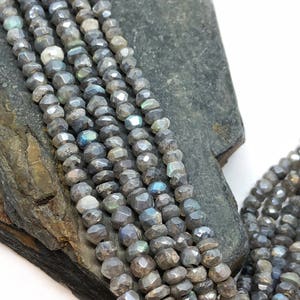 Silvered Labradorite Rondelle handmade faceted Rondelle Beads 4 mm approx approx Flashy Labradorite Beads Labradorite Choose quantity