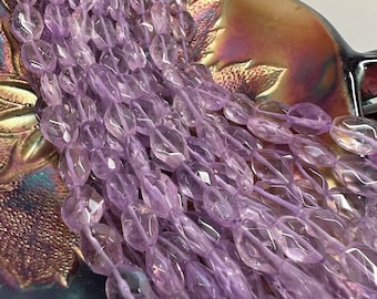 Lilac Amethyst natural RUSTIC Handcut faceted Oval Beads 6-8mm approx / Rose de France  Amethyst Gemstone Beads