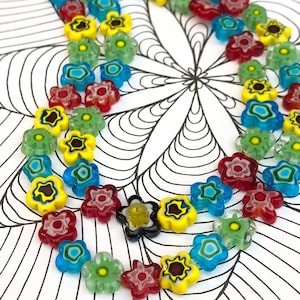 Pretty Millefiore Glass Candy Cane Glass Flower Beads / Multicolour Flowers Beads Glass Rainbow beads  Flower Beads /Choose shape / 4 beads