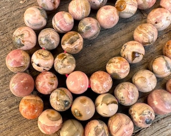 Natural Rhodocrosite pink  round Beads 8mm High Quality salmon Gemstone Beads