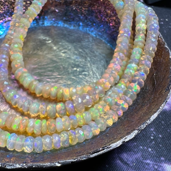 Amazing glowy rustic Ethiopian Opal hand faceted White Gold multi colour Rondelle Spacer Beads / Fiery beads / Choose quantity 3-4 mm