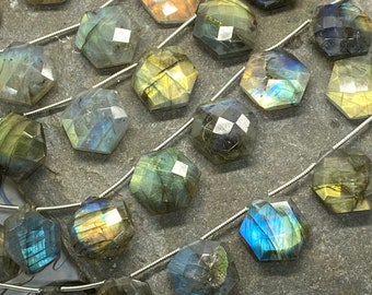 Labradorite Faceted handcut Hexagon Briolette Beads  approx / Flashy Labradorite  100% Natural 16 mm Labradorite  Labradorite Beads