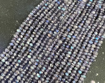 Purple Labradorite Rondelle handmade faceted Rondelle Beads 3.2mm approx Handcut rustic beads
