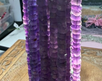 Rustic Dark Purple Brazilian Amethyst  Unique Natural Matte Frost Handcut  Amethyst Rondelles 5mm Approx