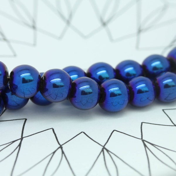 Magic Blue Titanium Plated Crystal Round  Beads 12 mm  / Metallic Blue  Beads / Electric Blue Glass Beads 4 BEADS